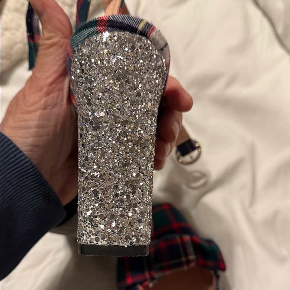 🪲 RARE J. Crew Harlow Plaid and Glitter Heels Plaid Festive holiday 10.5 - Picture 12 of 14